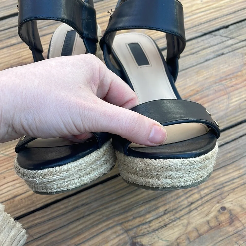 Black Espadrille Wedge Ankle Sandals